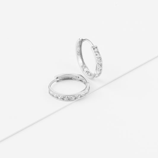 9K White Gold Zirconia Huggie Earrings 13mm