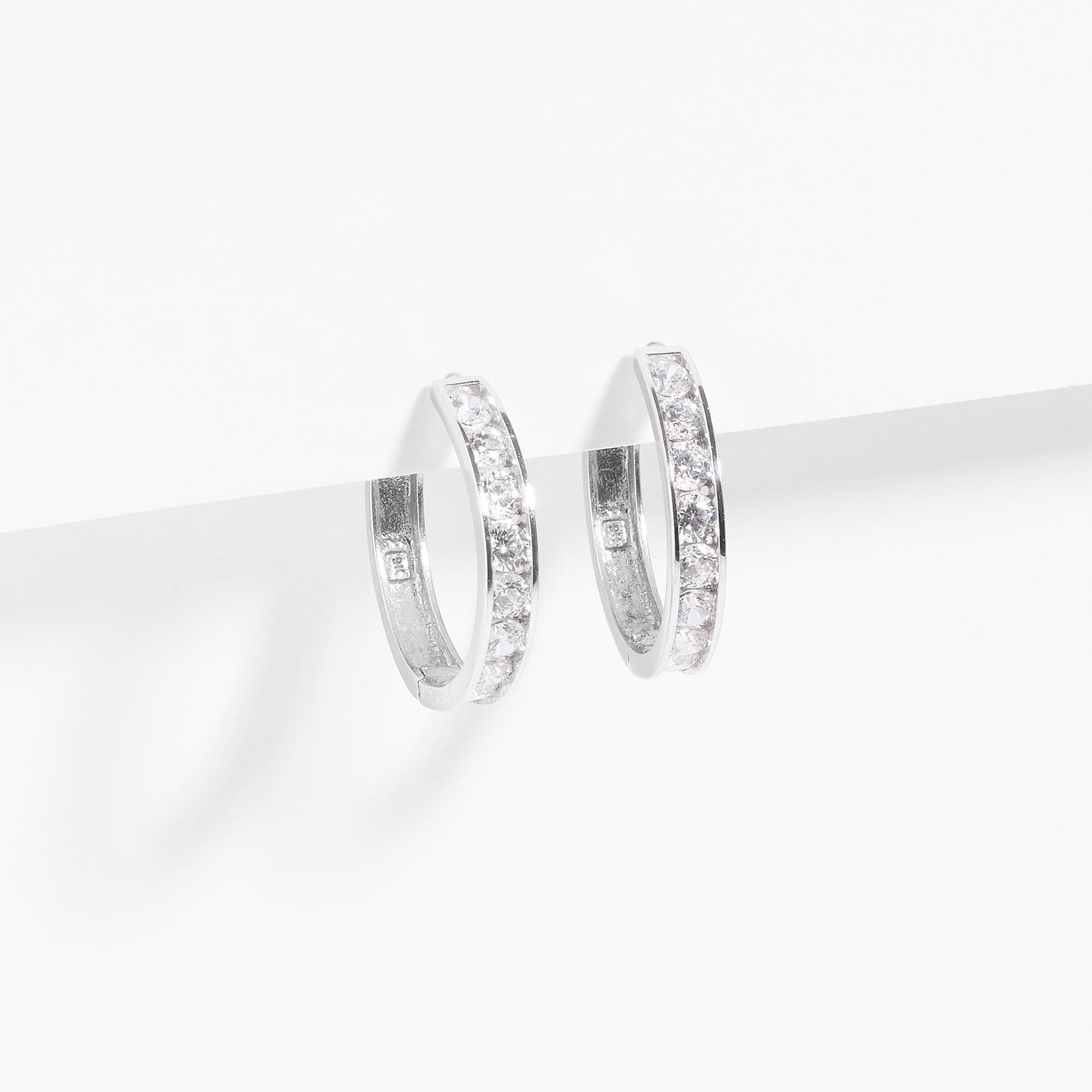 9K White Gold Zirconia Huggie Earrings 13mm