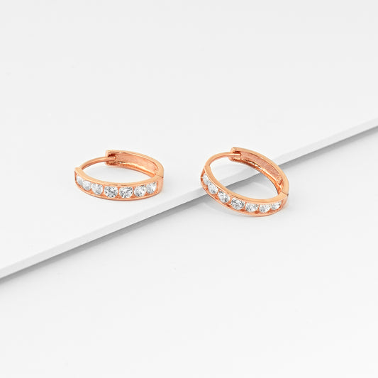 9K Rose Gold Zirconia Huggie Earrings 10mm