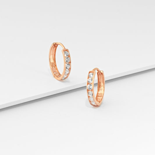 9K Rose Gold Zirconia Huggie Earrings 10mm