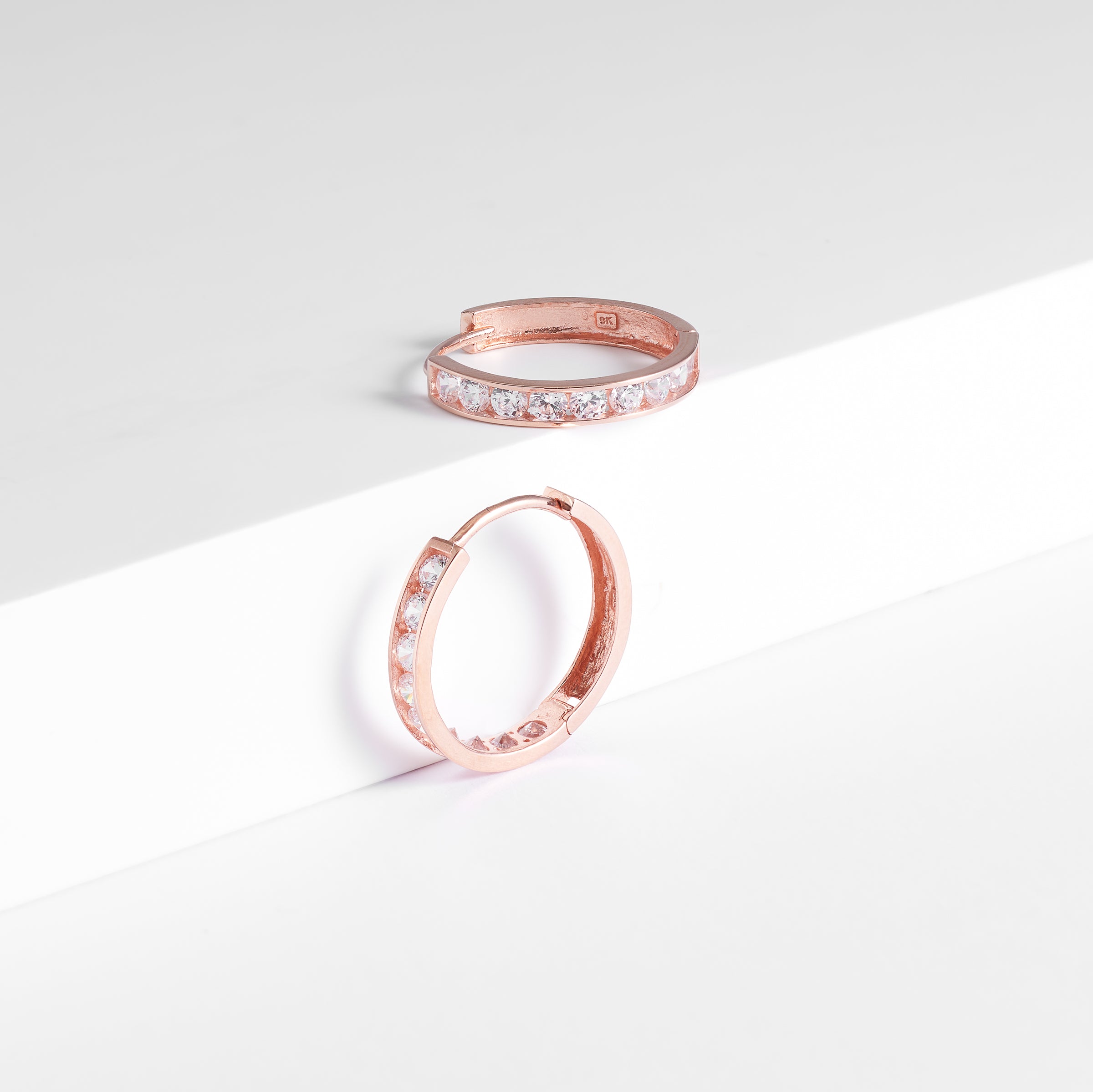 9K Rose Gold Zirconia Huggie Earrings 13mm