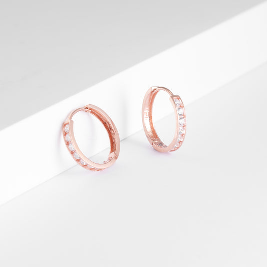 9K Rose Gold Zirconia Huggie Earrings 13mm