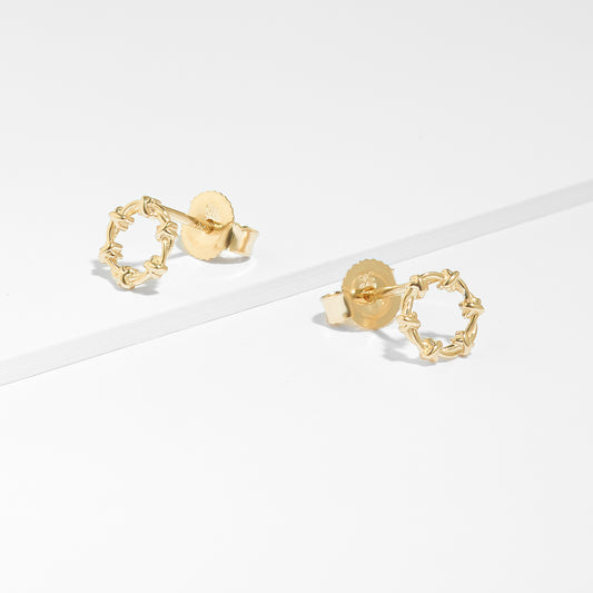 9K Yellow Gold Knotted Circle Stud Earrings
