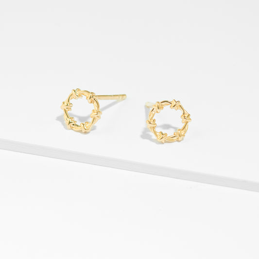 9K Yellow Gold Knotted Circle Stud Earrings