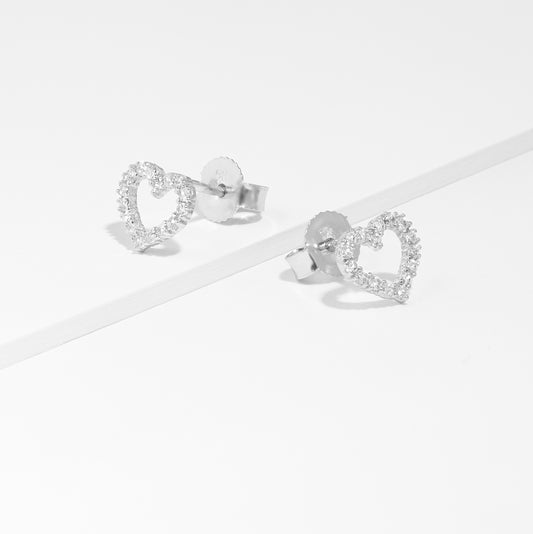 9K White Gold Heart Zirconia Stud Earrings