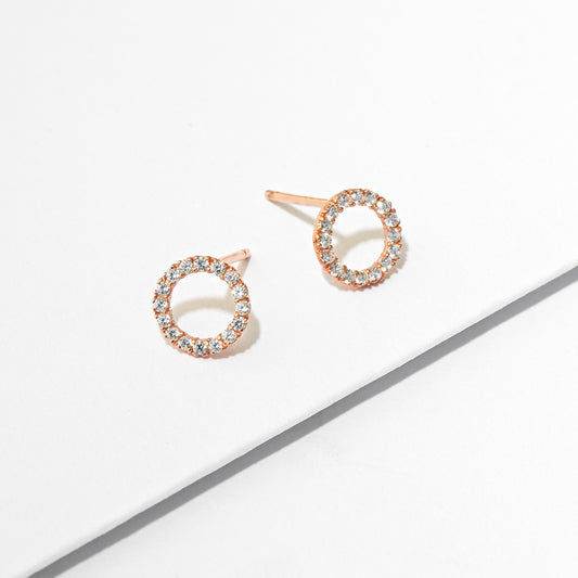 9R Rose Gold Zirconia Circle Stud Earrings