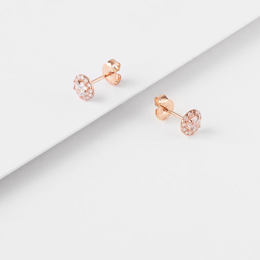 9K Rose Gold Zirconia Solitaire With Halo Stud Earrings 6mm