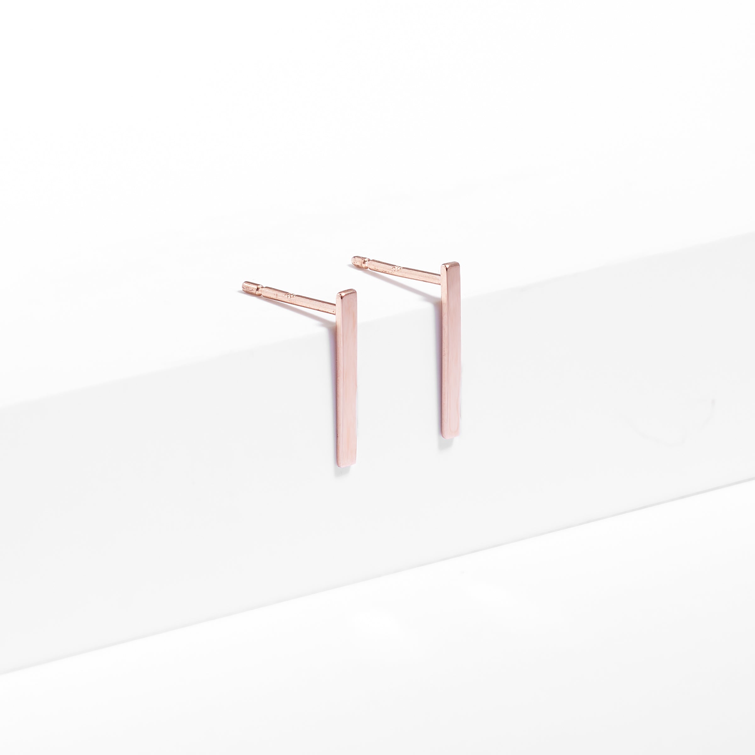 9K Rose Gold Long Bar Stud Earrings 11mm