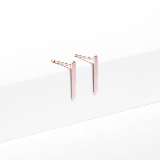 9K Rose Gold Long Bar Stud Earrings 11mm