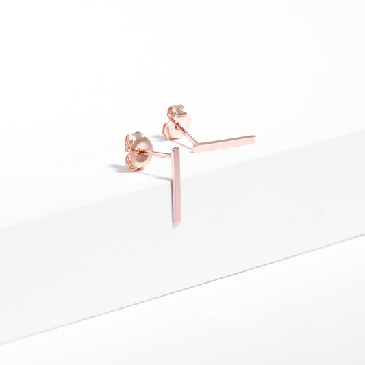 9K Rose Gold Long Bar Stud Earrings 11mm