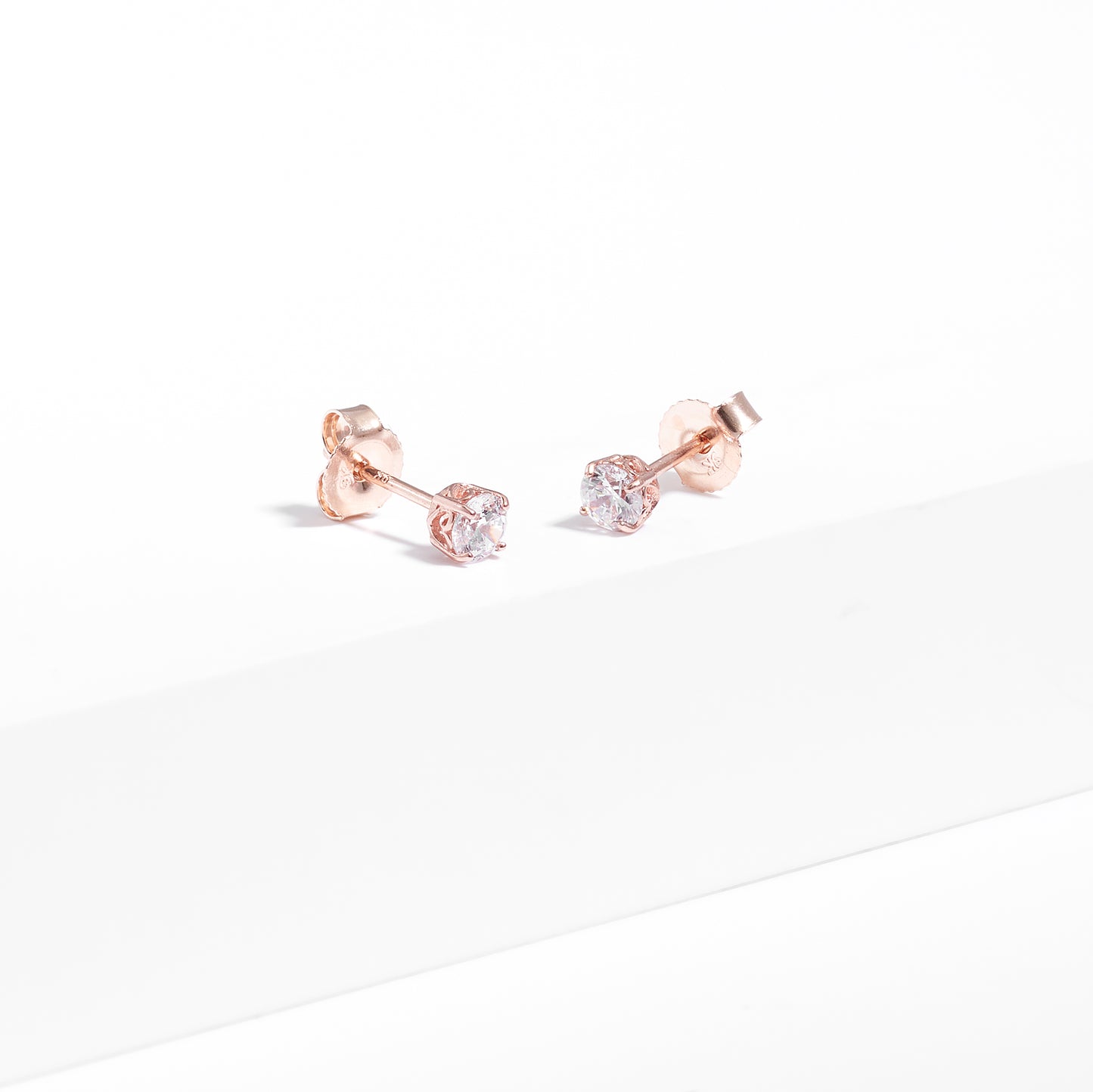 9K Rose Gold Zirconia Stud Earrings 3.5mm