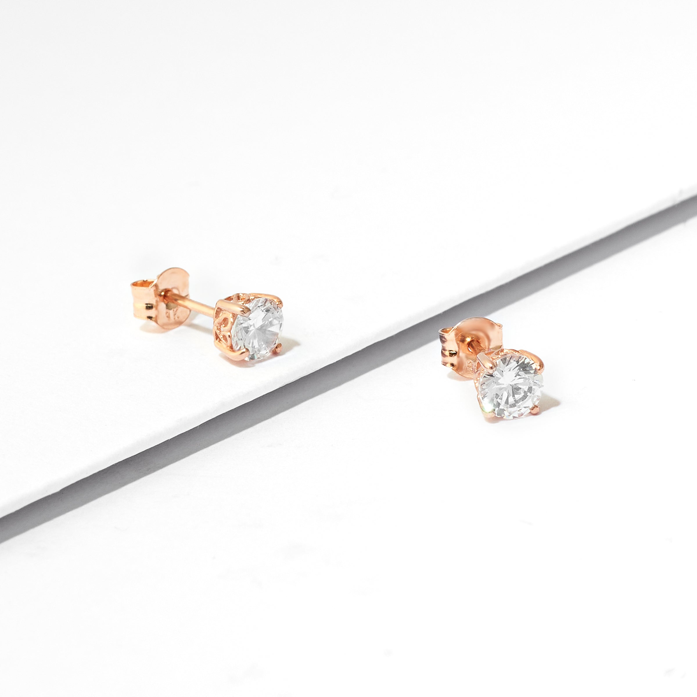 9k Rose Gold Zirconia Stud Earrings 4.5mm
