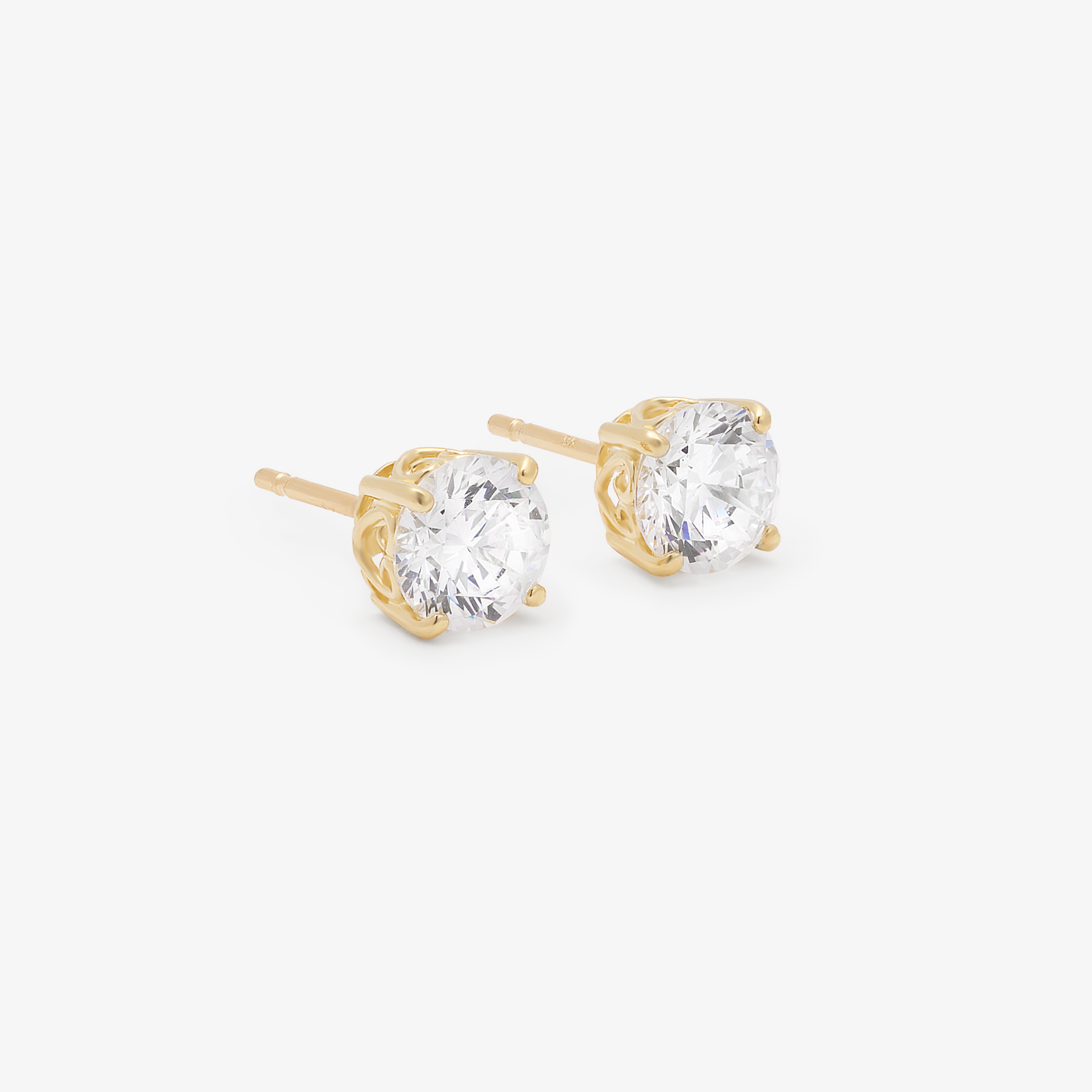 9K Yellow Gold Zirconia Stud Earrings 6mm