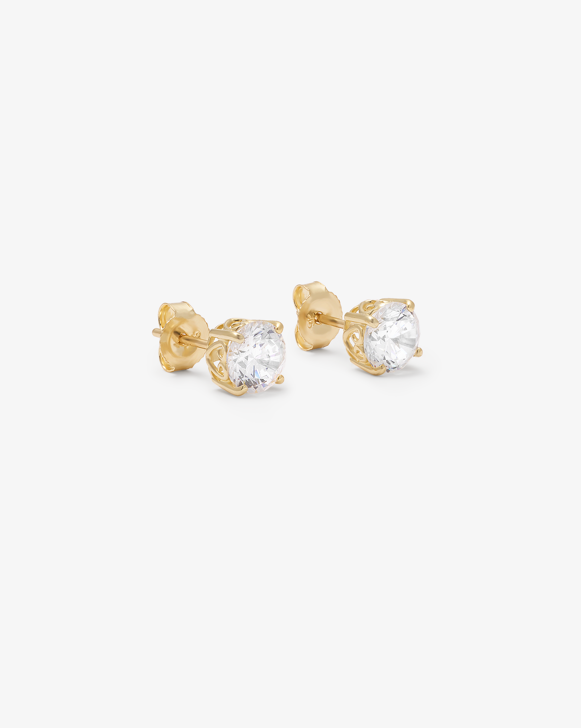 9K Yellow Gold Zirconia Stud Earrings 6mm