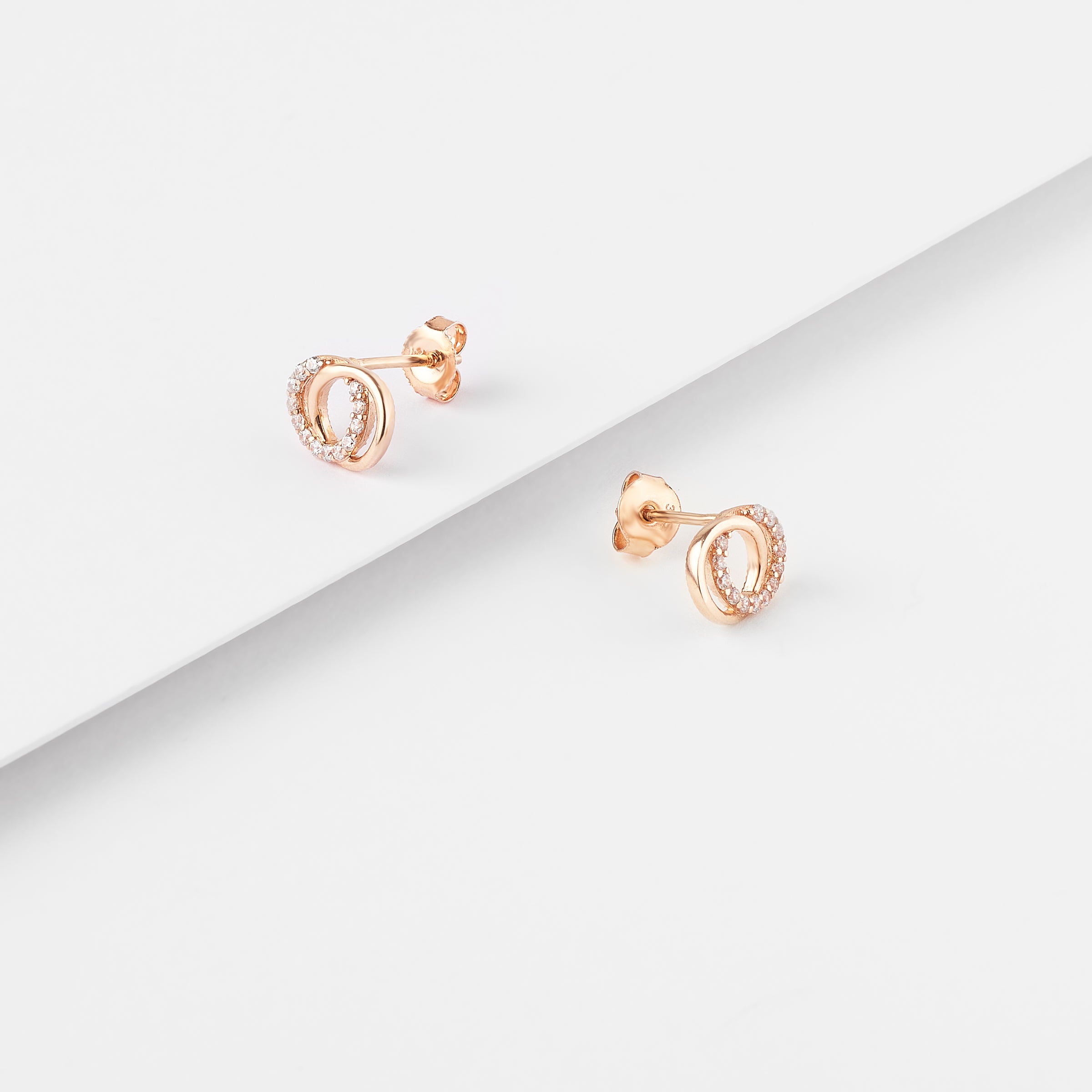 9K Rose Gold Zirconia Double Circle Stud Earrings