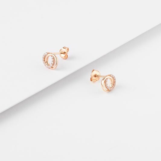 9K Rose Gold Zirconia Double Circle Stud Earrings