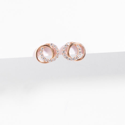 9K Rose Gold Zirconia Double Circle Stud Earrings