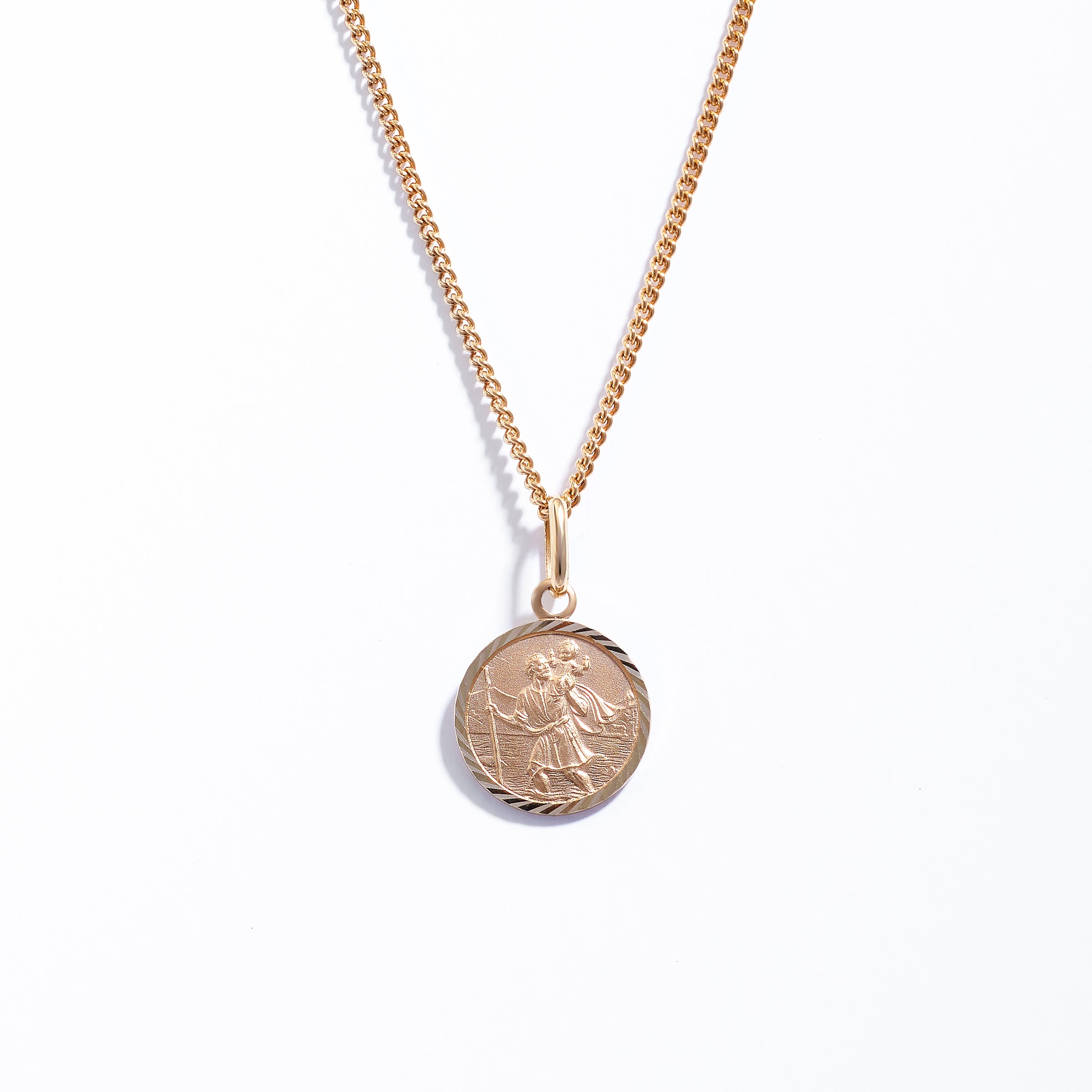 9K Yellow Gold Solid St Christopher Medallion Pendant 12mm