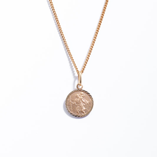 9K Yellow Gold Solid St Christopher Medallion Pendant 12mm