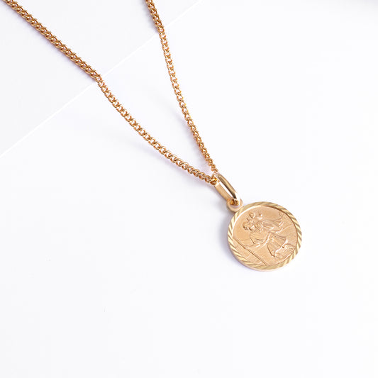 9K Yellow Gold Solid St Christopher Medallion Pendant 12mm