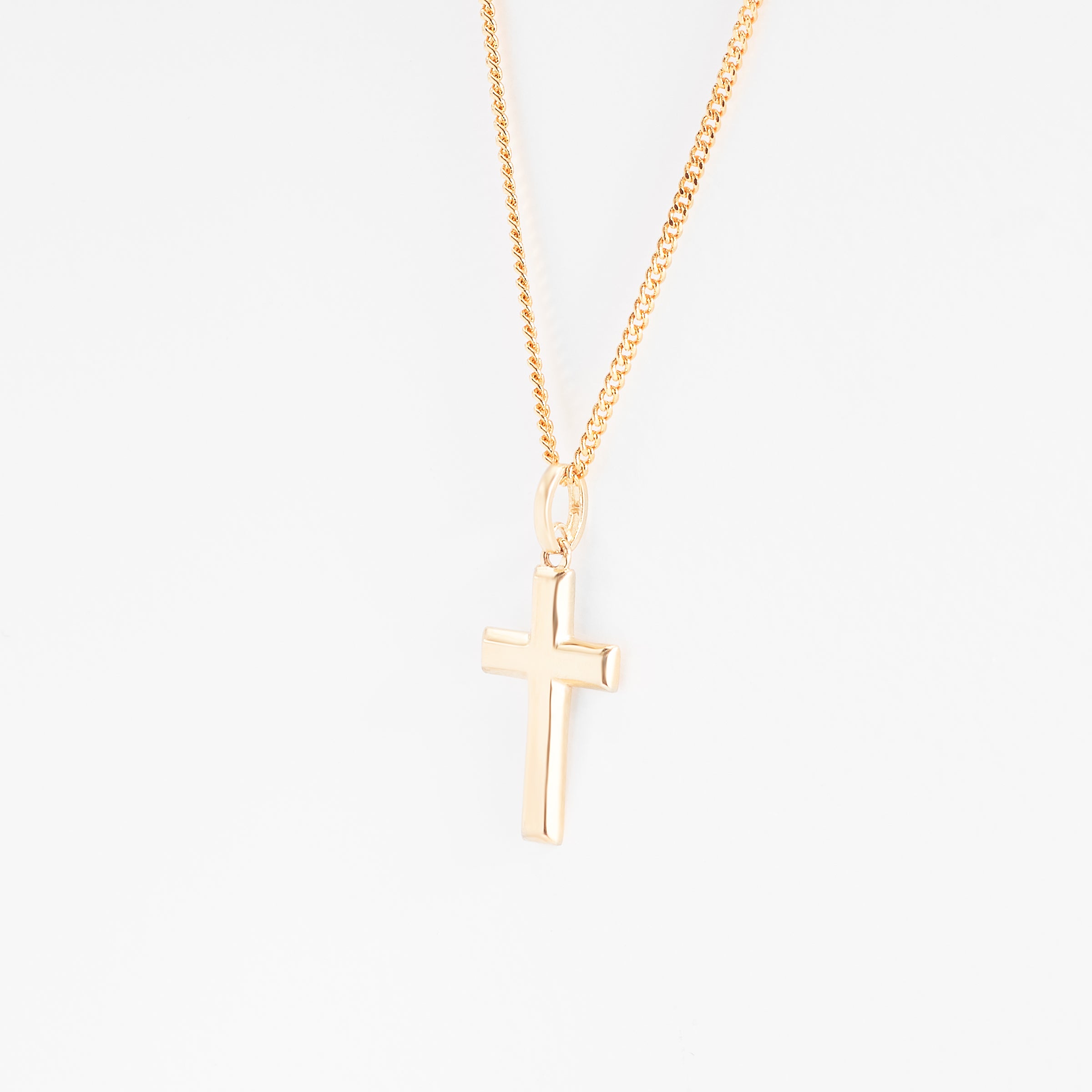9K Yellow Gold Solid Bevelled Edge Cross Pendant 17x10mm
