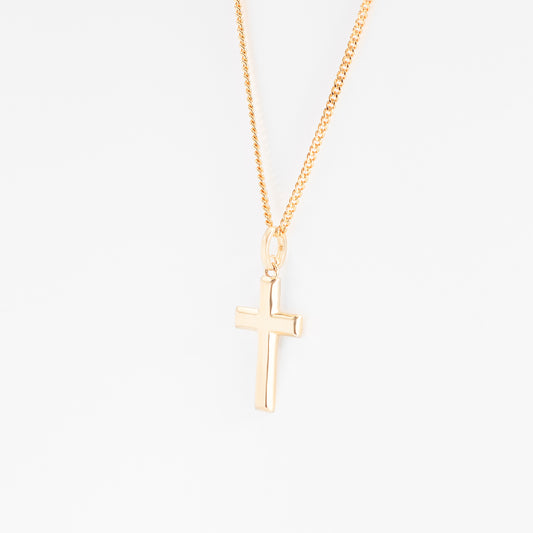 9K Yellow Gold Solid Bevelled Edge Cross Pendant 17x10mm