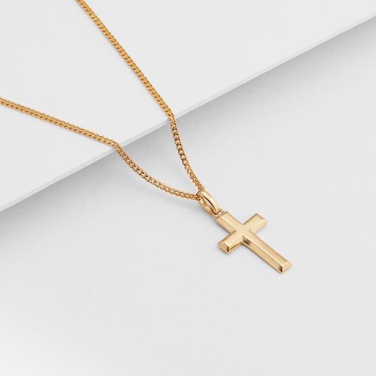 9K Yellow Gold Solid Bevelled Edge Cross Pendant 17x10mm