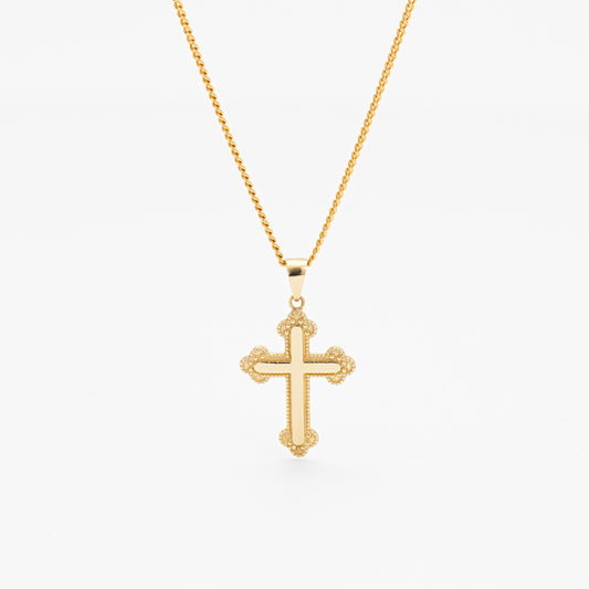 9K Yellow Gold Fancy Orthodox Cross Pendant 25x14.5mm