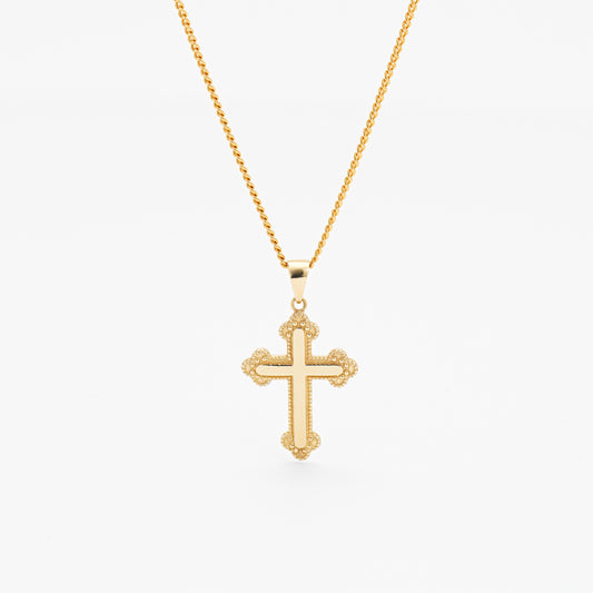 9K Yellow Gold Fancy Orthodox Cross Pendant 25x14.5mm