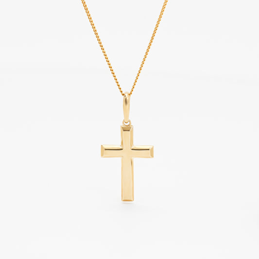 9K Yellow Gold Solid Bevelled Edge Cross Pendant 25x17mm