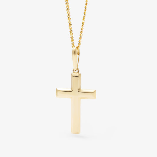 9K Yellow Gold Solid Bevelled Edge Cross Pendant 25x17mm