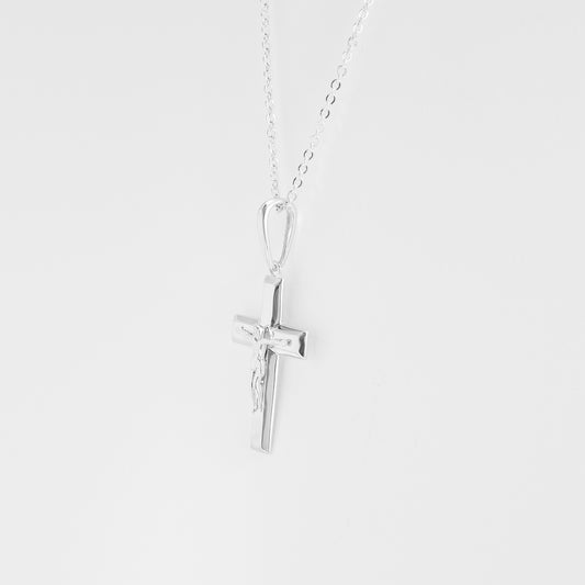 9K White Gold Crucifix Pendant 25x17mm