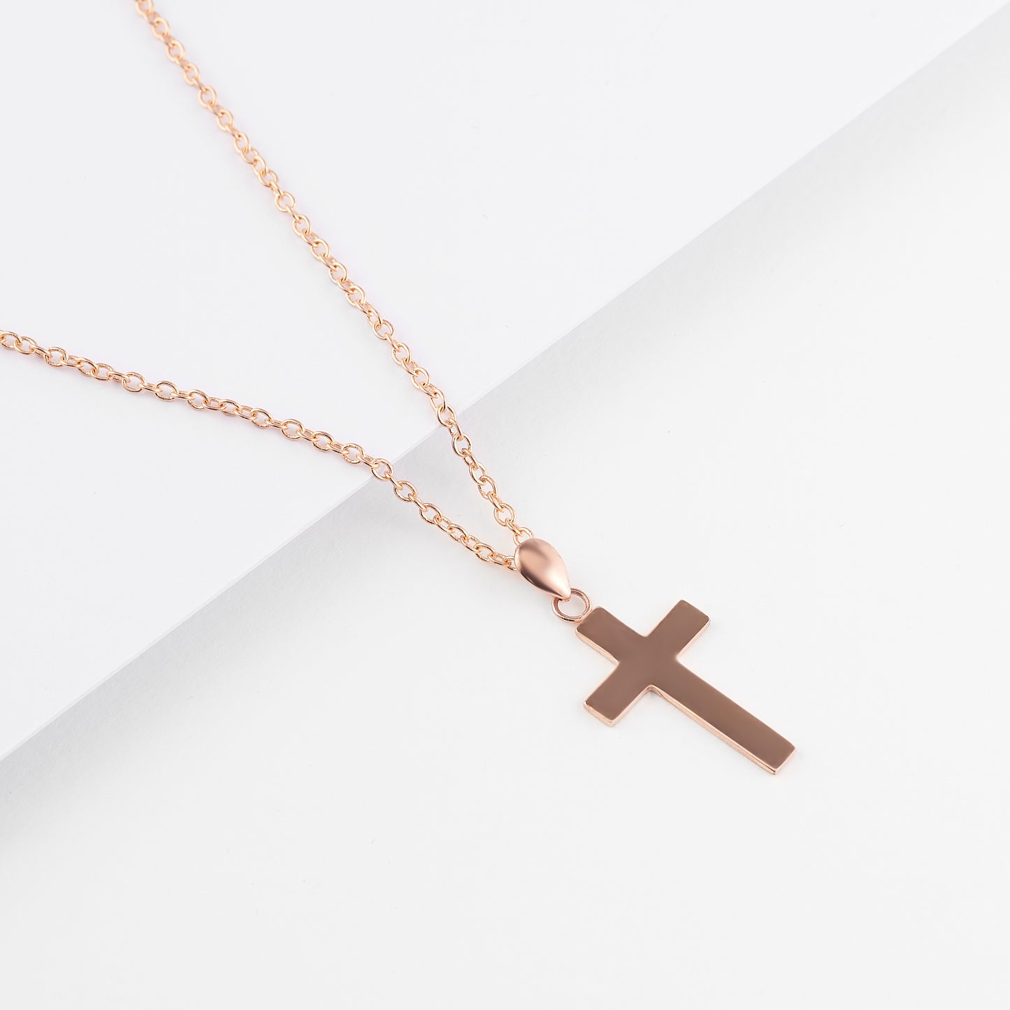9K Rose Gold Solid Squared Cross Pendant 20x12mm