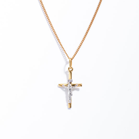 9K Yellow And White Gold Crucifix Pendant 21x13mm