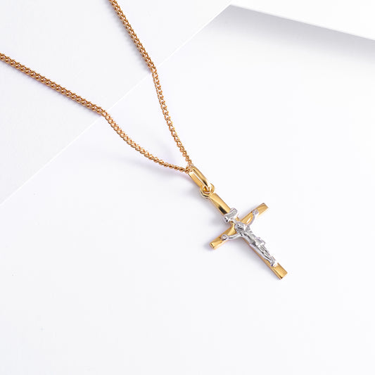 9K Yellow And White Gold Crucifix Pendant 21x13mm