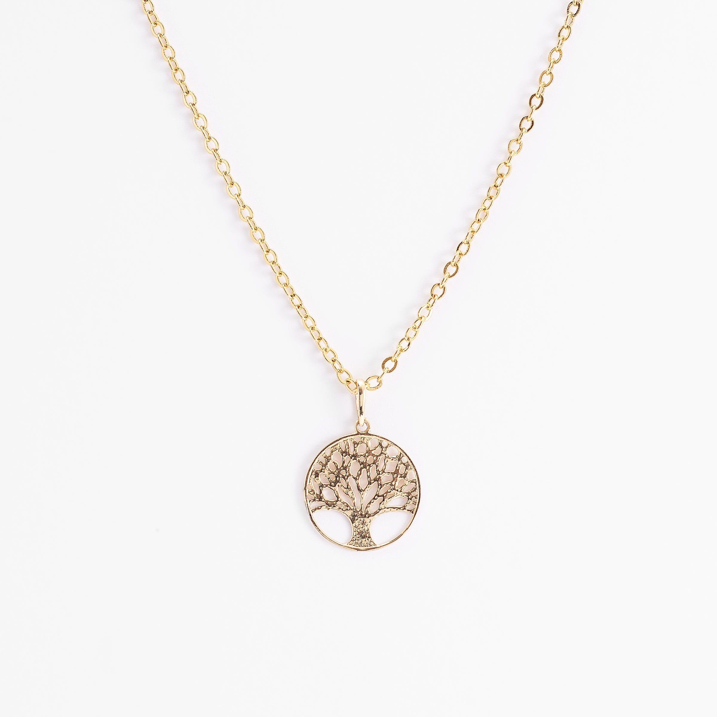 9K Yellow Gold Circle Tree Of Life Pendant 13mm
