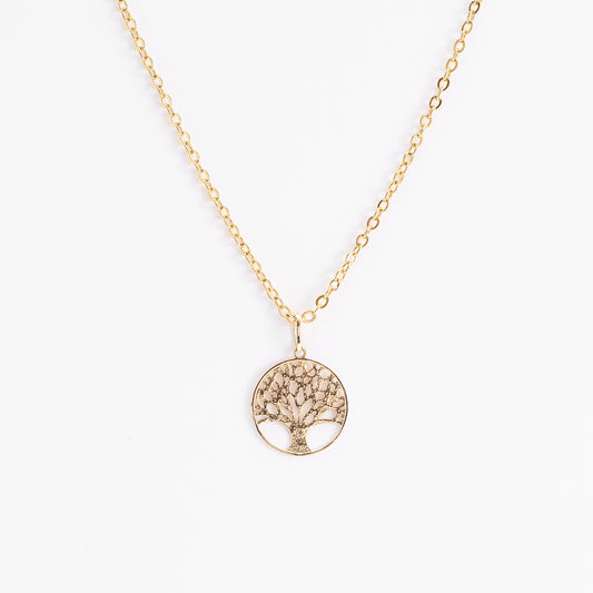 9K Yellow Gold Circle Tree Of Life Pendant 13mm