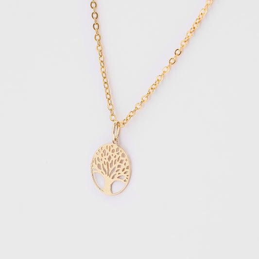 9K Yellow Gold Circle Tree Of Life Pendant 13mm