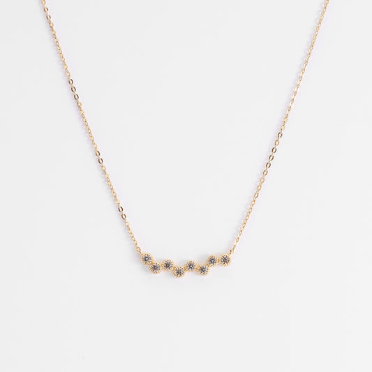 9K Yellow Gold Beaded Bezel Set Zirconia Necklace