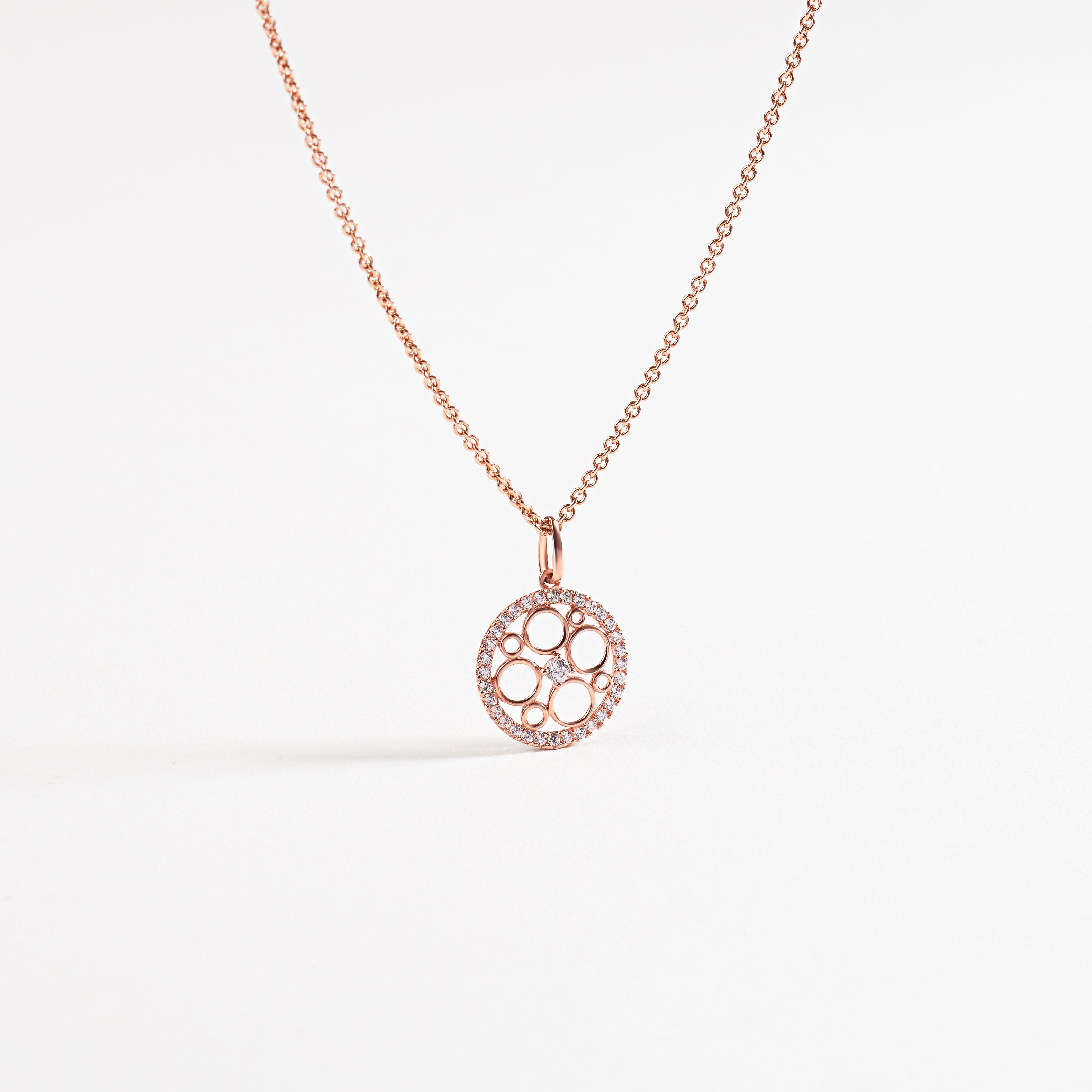 9K Rose Gold Circle Pendant With Zirconia Halo