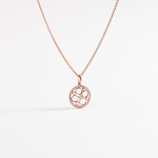 9K Rose Gold Circle Pendant With Zirconia Halo