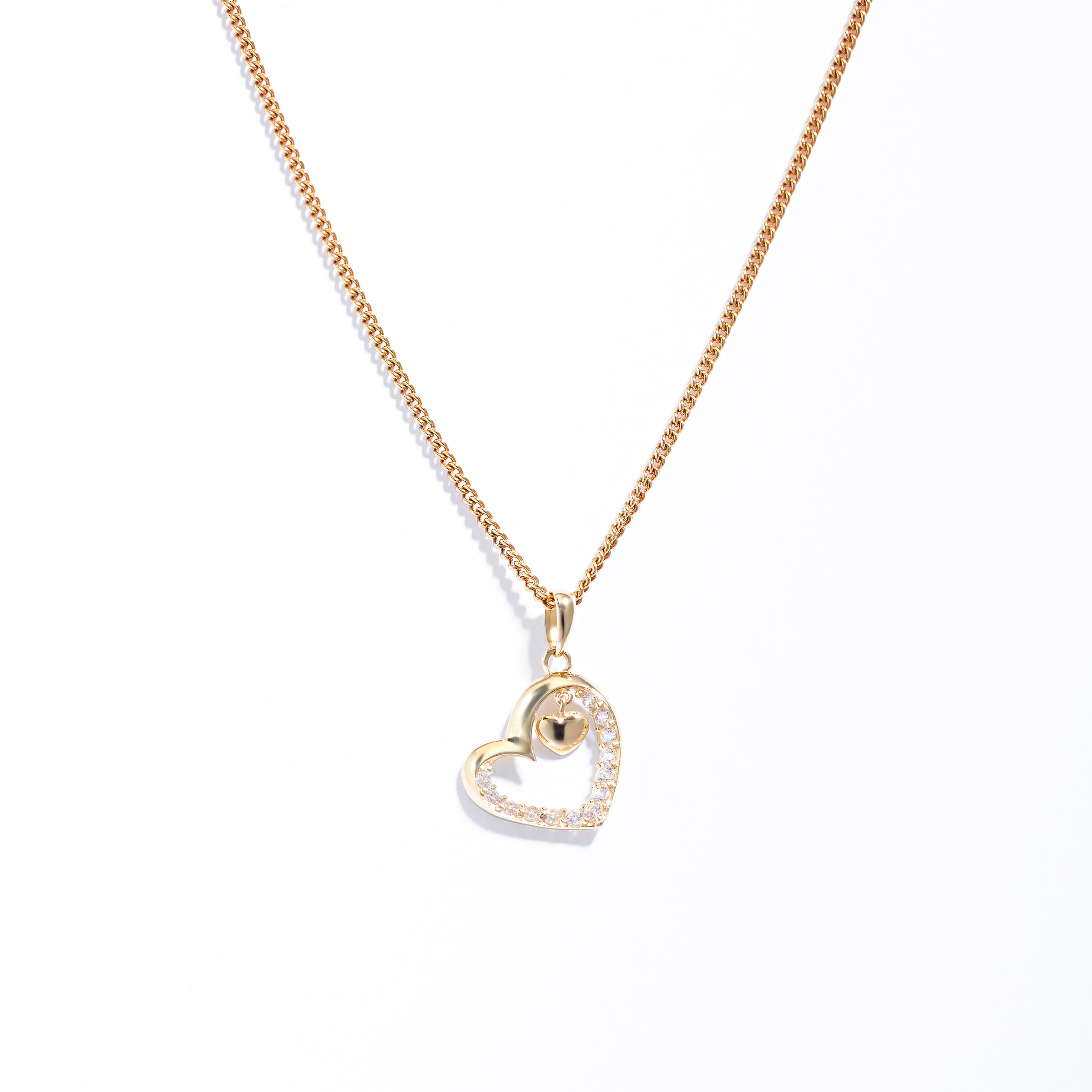 9K Yellow Gold Zirconia Open Double Heart Pendant