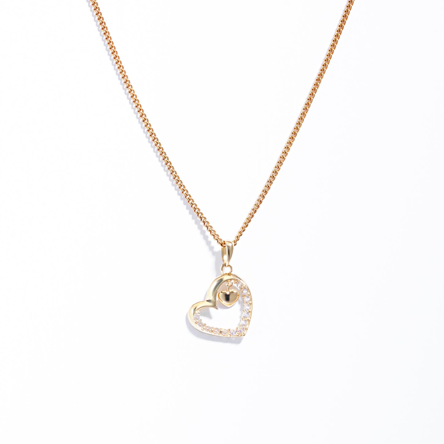 9K Yellow Gold Zirconia Open Double Heart Pendant