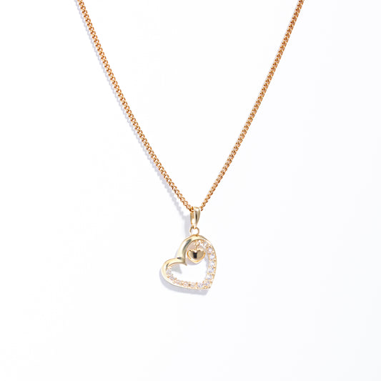 9K Yellow Gold Zirconia Open Double Heart Pendant