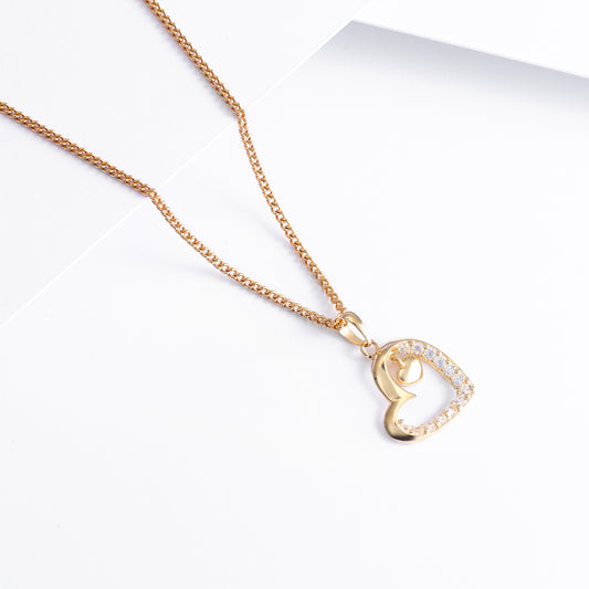 9K Yellow Gold Zirconia Open Double Heart Pendant