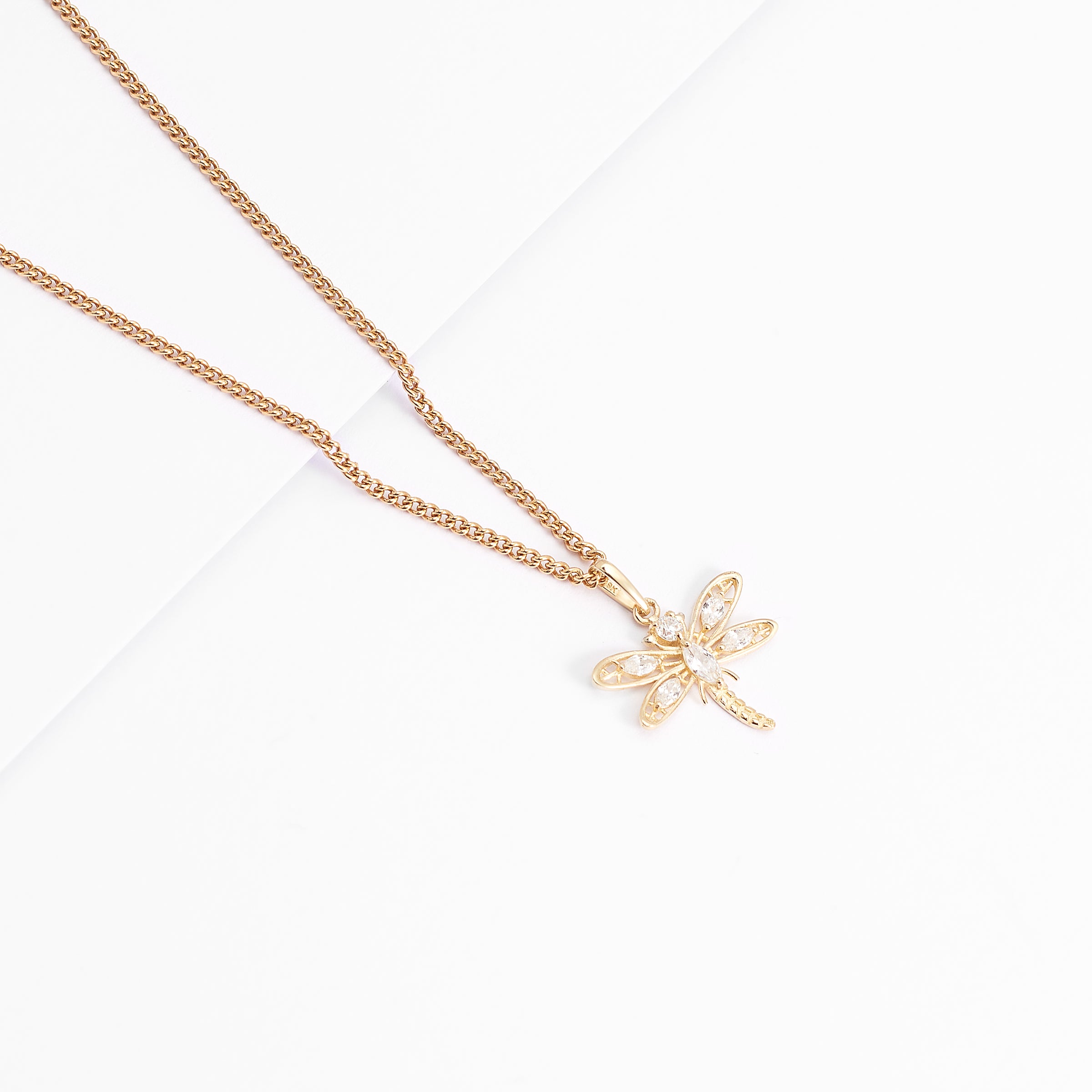 9K Yellow Gold Zirconia Dragonfly Pendant