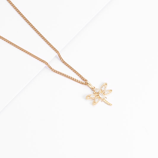 9K Yellow Gold Zirconia Dragonfly Pendant