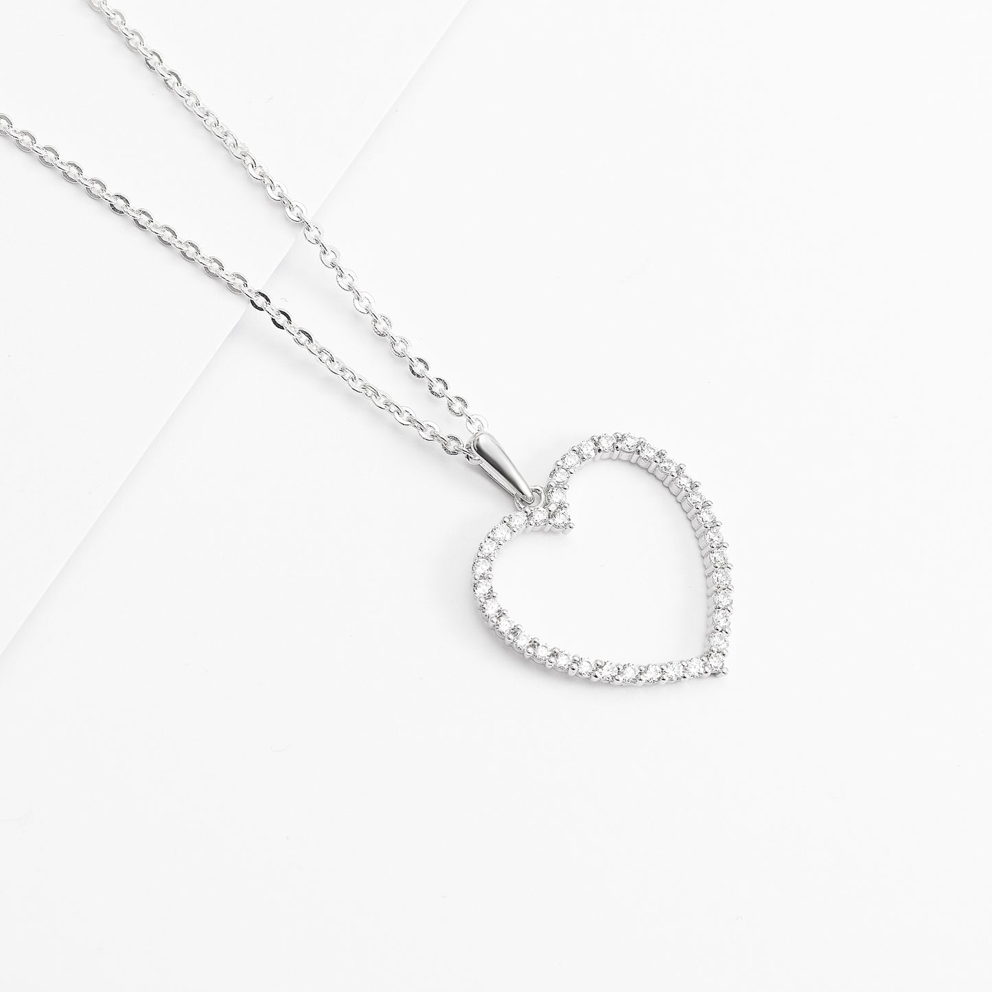 9K White Gold Zirconia Open Heart Pendant