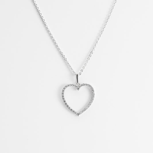 9K White Gold Zirconia Open Heart Pendant
