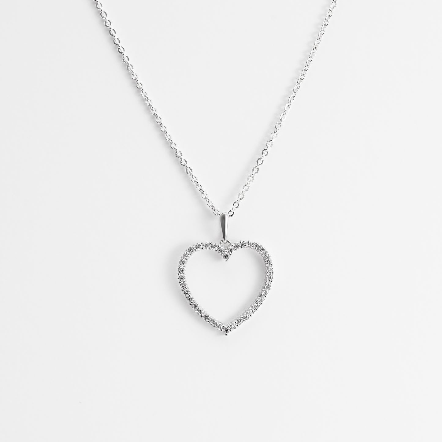 9K White Gold Zirconia Open Heart Pendant